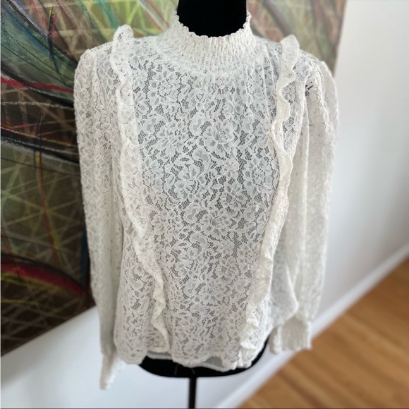 NWT ZARA GUIPURE LACE WHITE IVORY TOP BLOUSE MEDIUM - Picture 2 of 3